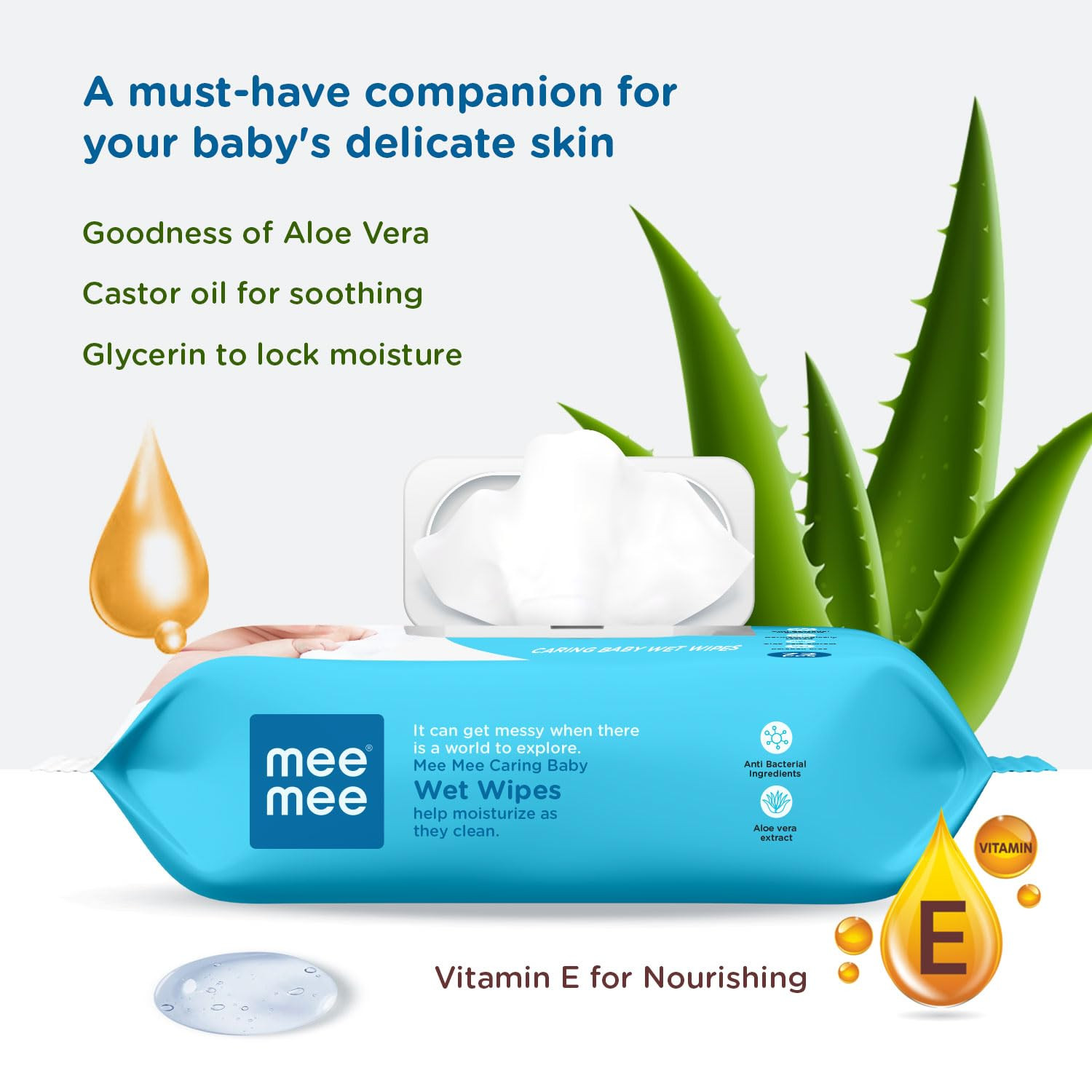 Mee Mee Wet Wipes for Baby Skin with Aloe Vera 72Pcs, Pack of 3 | Paraben Free, Fragrance Free, pH Balanced, Dermatologically Safe, Baby Wipes Combo | Pack With Lid