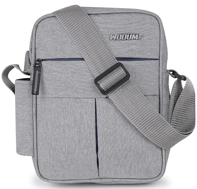 Wooum Water Resistance Side Bag - Travel Bag - Office Business Bag - Cross Body Bag - Messenger Bag - Sling Bag for Men and Women Adjustable Strap (Light Grey)