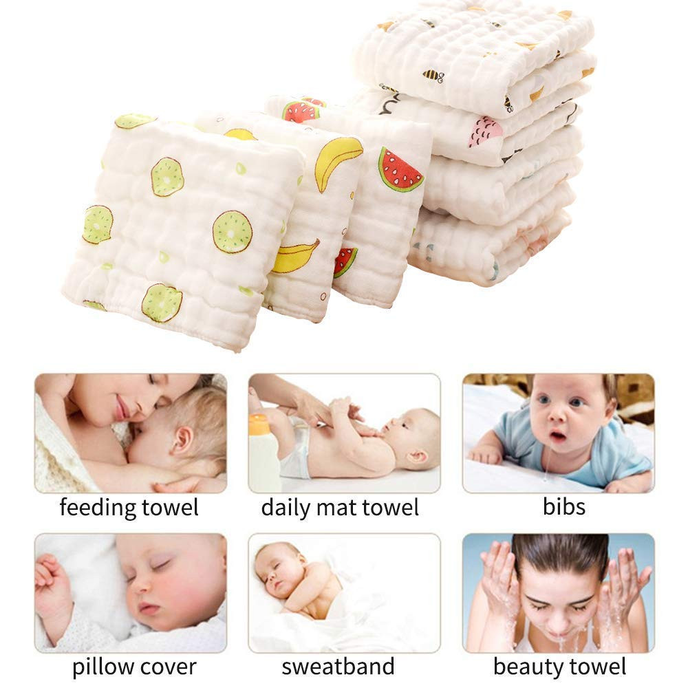 MOM CARE Muslin Cotton Face Towels For Newborn Baby Extra Soft Hankies Reusable Napkins For Infants Toddlers (Pack Of 5) White, 500 TC