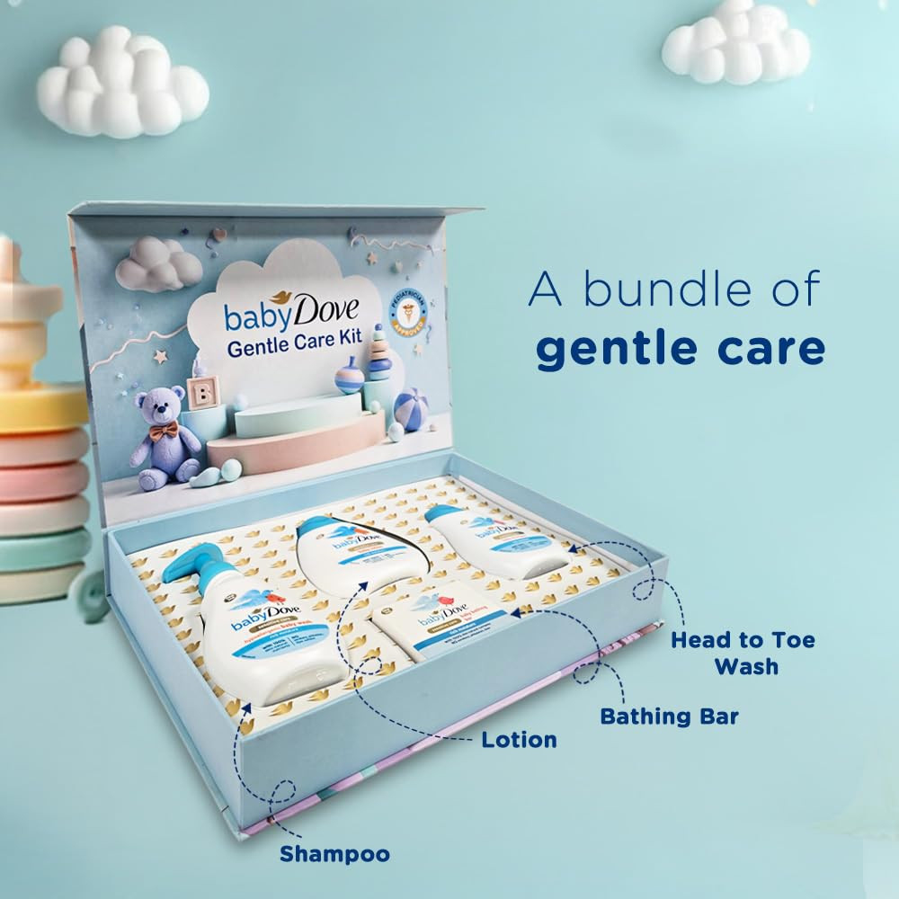 Baby Dove Rich Moisture Baby Care Gift Set – Head to Toe Wash, Hypoallergenic Shampoo, Lotion & Baby Soap Bar | Sensitive Skin Formula | 4 Items | 675 g