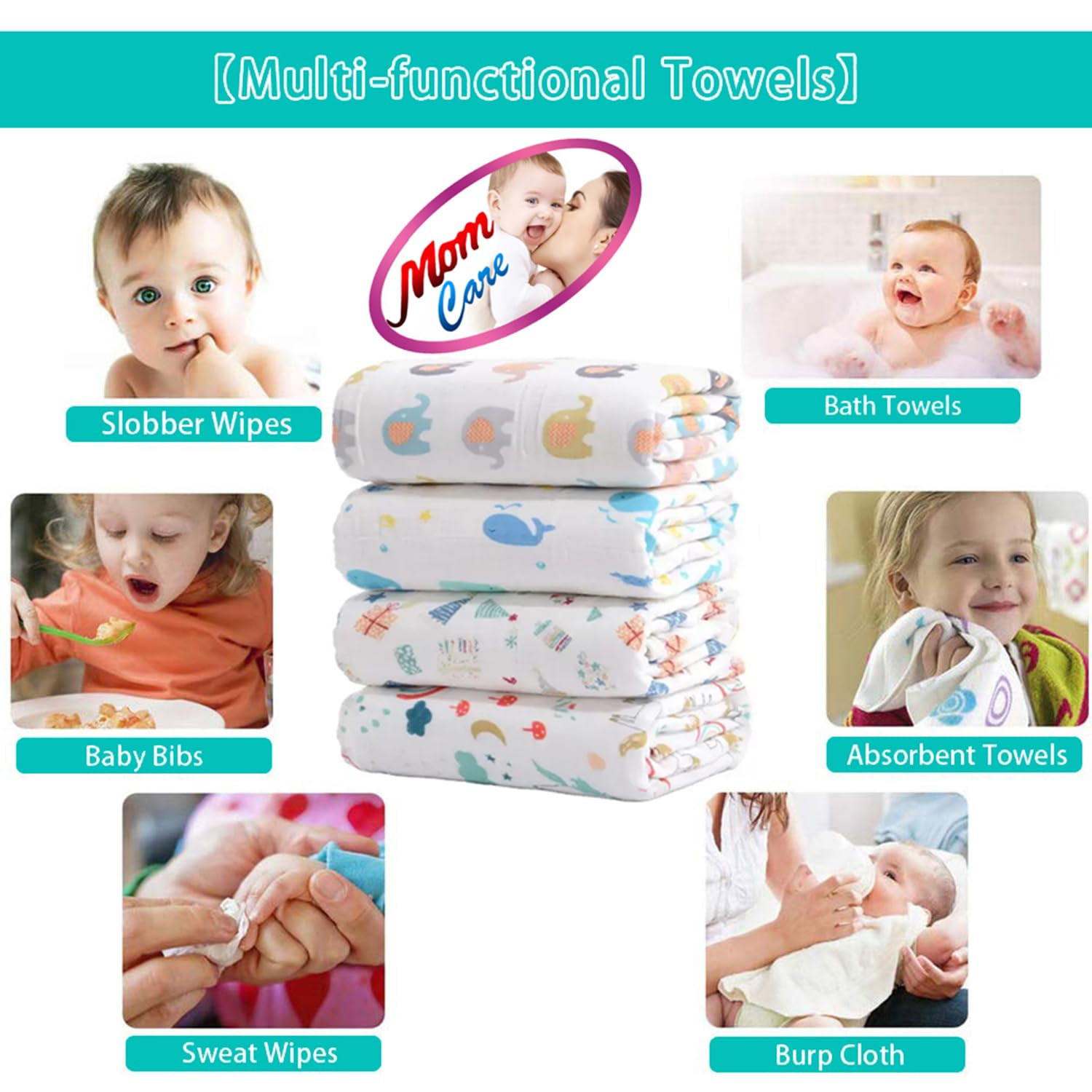 MOM CARE Muslin Bath Towel for Babies Cotton Super Soft Towels for Newborn Baby Highly Absorbent Bathing Towel,Kids Boys and Girls (Pack of 1) White Size 60 x 120 cm