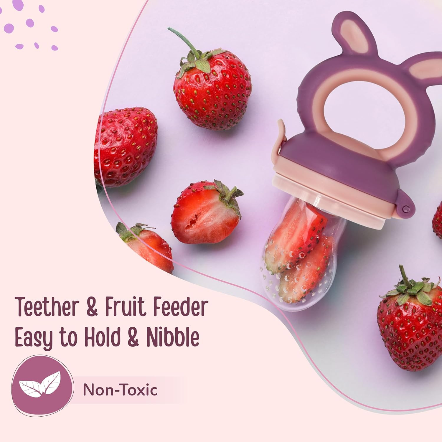 LuvLap Silicone Food/Fruit Nibbler with Extra Mesh, Soft Pacifier/Feeder, Teether for Baby, Infant, Bunny Violet & Pink