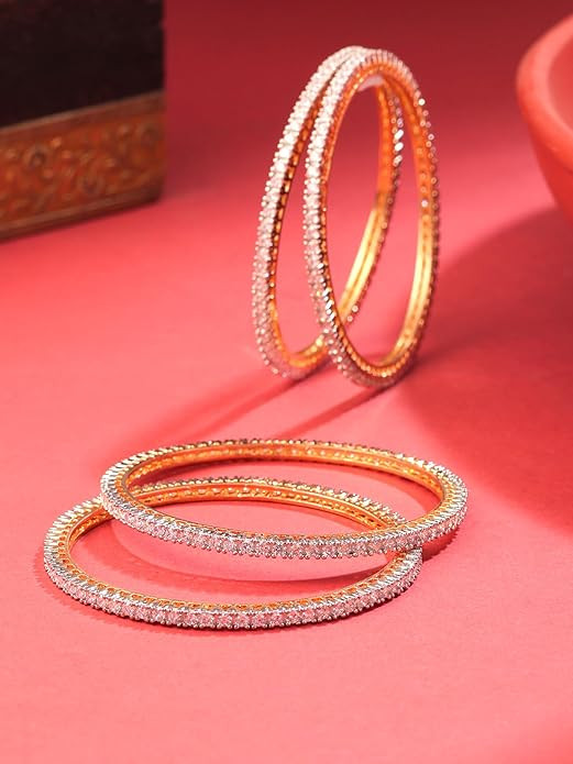 Yellow Chimes American Diamond Bangles for Women multi Plated High Grade Authentic AD Studded Jewellery Bangles Set for Women and Girls