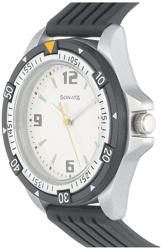 SF Quartz Analog White Dial Black Plastic Strap Watch for Men- NT7930PP01