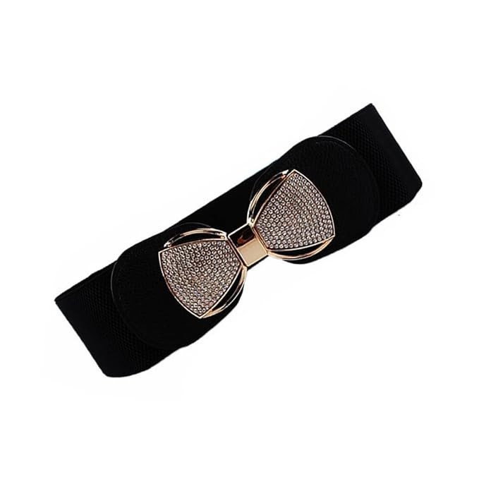 Women Belt Casual Belt For Dress Skirt Waist rhinestone Ladies Designer Waistband belt stretchable belt for women jeans (Free Size, Black)
