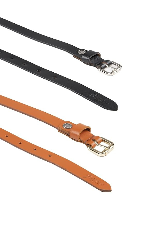 Flyer Genuine Leather Belts for Women & Girls – Pack of 2 – Adjustable Waist Belt for Saree Jeans Dresses Kurti Gown – Sizes 28–44 – Black Brown Tan Combo – BL-BR-TAN-014