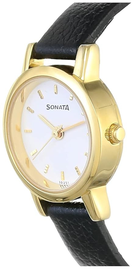 Sonata Quartz Analog White Dial Leather Strap Watch for Women-NS8976YL02W/NT8976YL02W