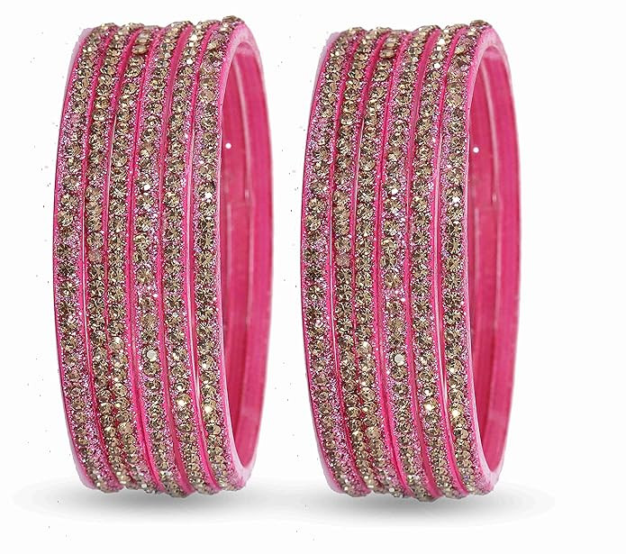 ZULKA Glass With Zircon Gemstone Studded Glossy Finished Bangle Set For Women and Girls
