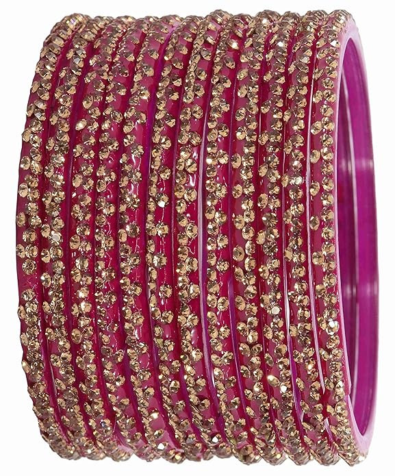 LAVAZZA Designer Glass Bangles Set with Diamond Stone For Women & Girls | Stylish Glass Bangles | Fancy Chudi Set | Traditional Women's Bangles | Fashion Jewellery- Set of 12