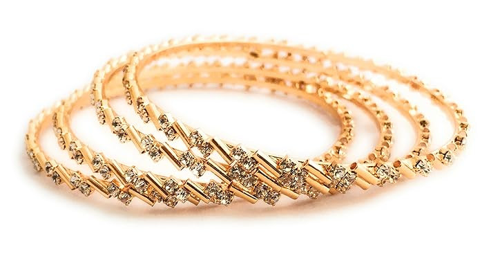 Sasitrends Copper One Gram Gold Plated Stone Bangles for Women and Girls - Set of 4