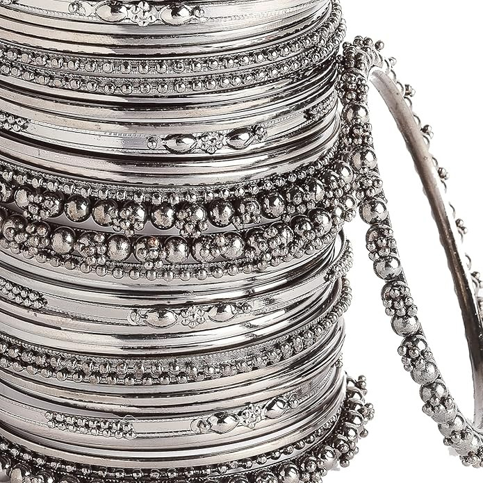 ZENEME Jewellery Traditional Silver Plated Oxidized Bracelet Bangles Set for Girls and Women