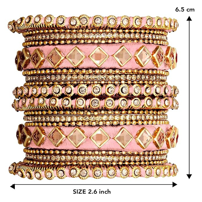 Peora Ethnic Traditional Silk Thread Kundan Bangle Set Gift for Women