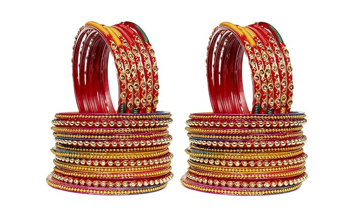 Swara Creations Multicolor Glass Bangles set for Women/thread Zirconia stonework bangles/perfect for festival wedding occassions(36Pcs)(SKU271)