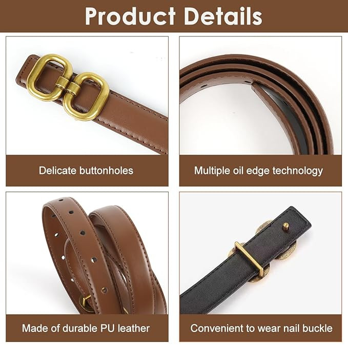 SANNIDHI® 2pcs Belt for Women Black & Brown Waist Belts for Women, Skinny PU Leather Minimalism Gold Buckle Ladies Woman Belt for Jeans, Dresses, Pants
