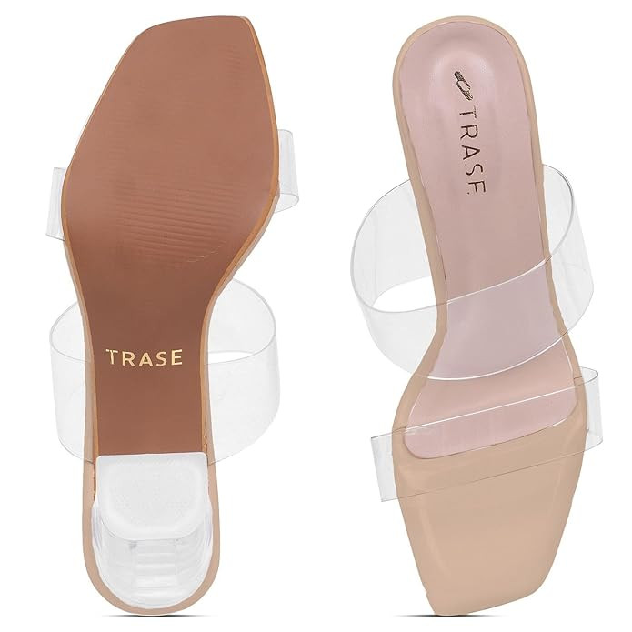 TRASE Transparent Double Strap Block Heels for Women Stylish | Fashionable Heel Sandals for Girls | Elegant & Formal Footwear