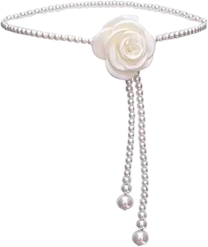 Flower Pearl Camellia Waist Chain | Adjustable Pearl Dress Belt, Bridal Wedding Waist Chain for Women | Ideal for Brides and Parties