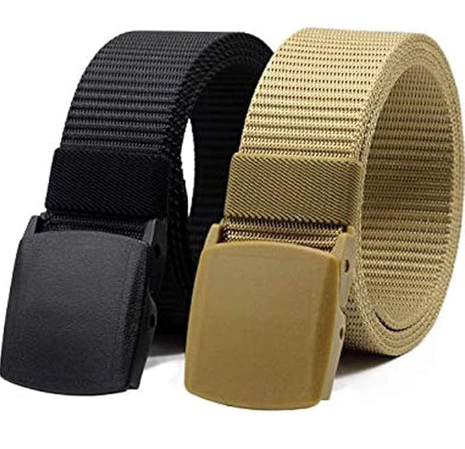 Nylon Belt, nylon fabric belt, unisex nylon belt, Hole free plastic flap buckle Canvas Waist Belt (pack of 2)