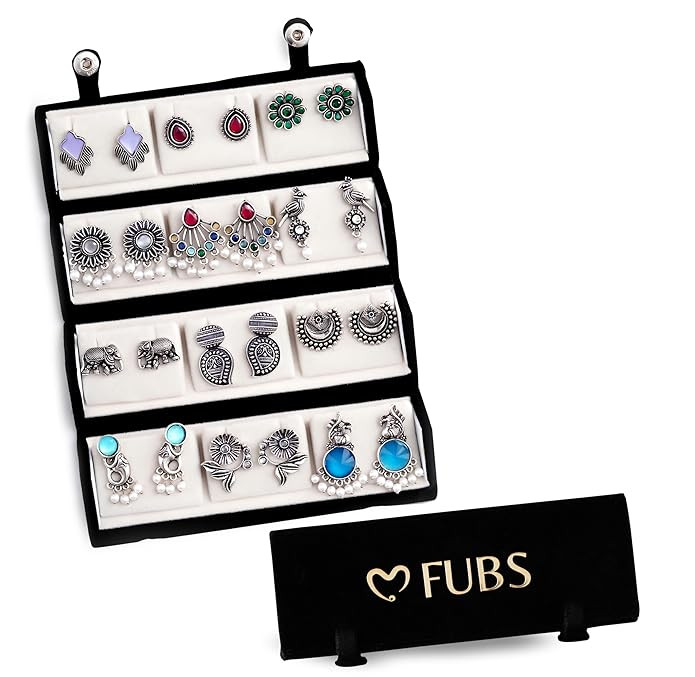 FUBS Oxidized Designer Stud Earrings Set of 12 with Folding Jewelry Box | Traditional & Modern Earring Set for Women & Girls