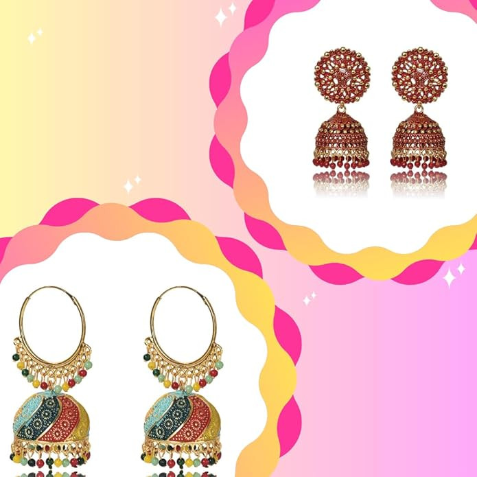 Nilu's Collection Traditional Multicolor Jhumka Earring for Women and Girls, Indian Ethnic Alloy Jhumki Earrings (Multi)