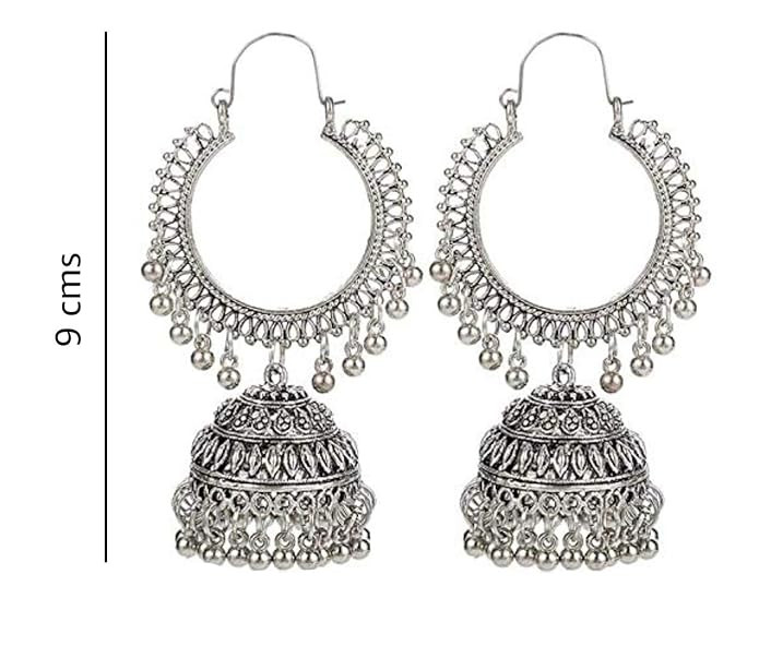 YouBella Jewellery Earrings for Women Afghani Oxidised Silver Jhumka earrings for Girls and Women