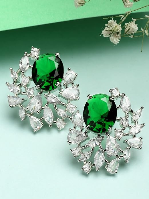 Karatcart Women Green American Diamond Stud Earrings