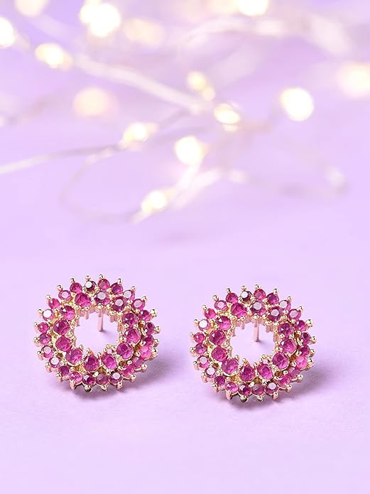 Zaveri Pearls Pink Cubic Zirconia Contemporary Brass Studs Earring For Women-ZPFK14572