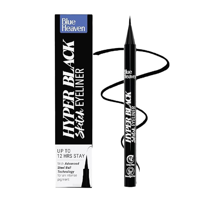 Blue Heaven Hyper Black Sketch Eyeliner Pen|Upto 12hr Stay with Matte Finish|Waterproof & Smudge Proof |One Stroke Easy Application|With Advanced Steel Ball Technology