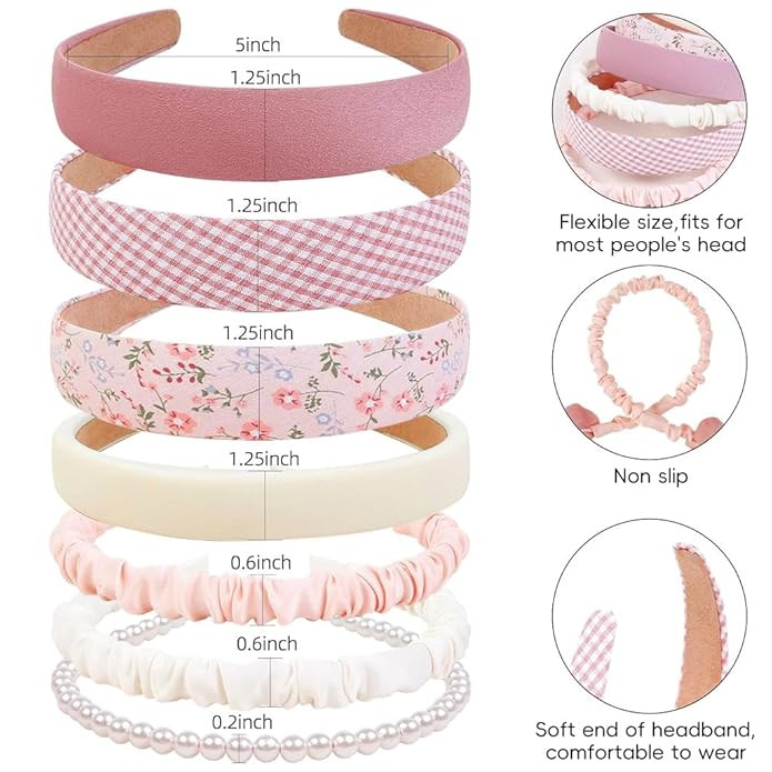 ZIBUYU® 7Pcs Hair Band for Women Stylish, Floral Wide Hair Band for Girls Kids, Pearl, Plaid, Countryside Style Hair Accessories Hairbands for Kids Girl