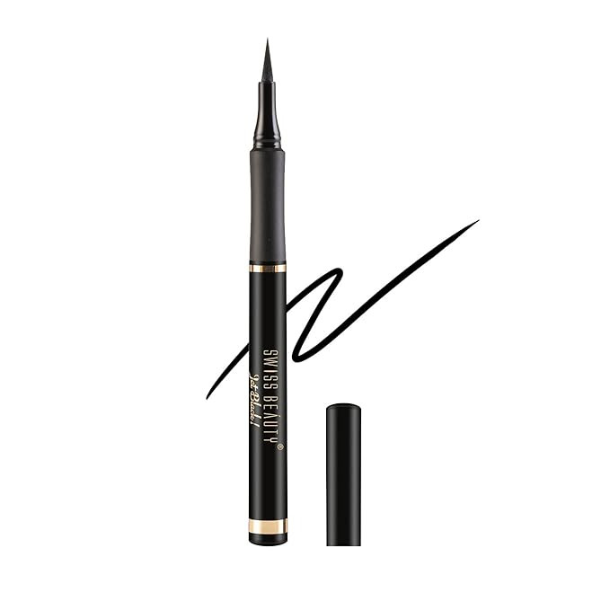 SWISS BEAUTY Waterproof And Long Wearing Bold Felt Tip Pen Glossy Eyeliner | Smudge Proof Eye Makeup | Quick Drying | Black, 1.2Ml