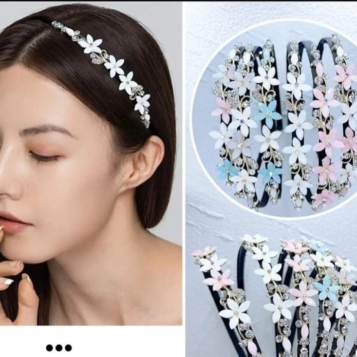 Packof 2, Multicolored Stones, Flower Hair Bands, For Women, Girls, Children And Teenagers