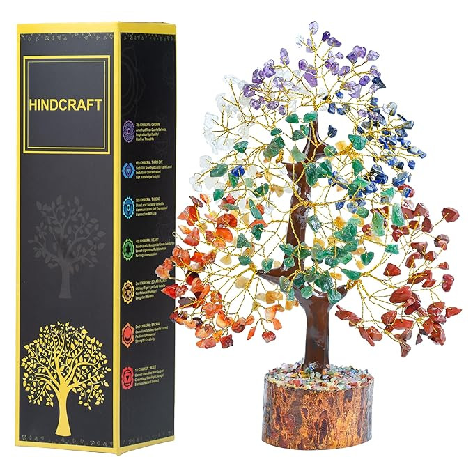 HindCraft 7 Chakra Crystal Tree Showpiece – Diwali Gift for Positive Energy & Spiritual Vibes | Stone Tree for Home & Living Room Décor | Ideal Wedding & Housewarming Gift