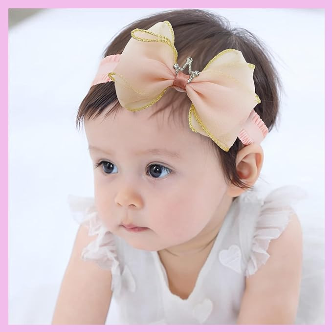SYGA 3 Pcs Baby Girl Headband Soft Flower Bow Strechable Hairband Suitable For Newborns, Infants, Toddlers And Kids 0-3 Years(Color - 1001), Pink