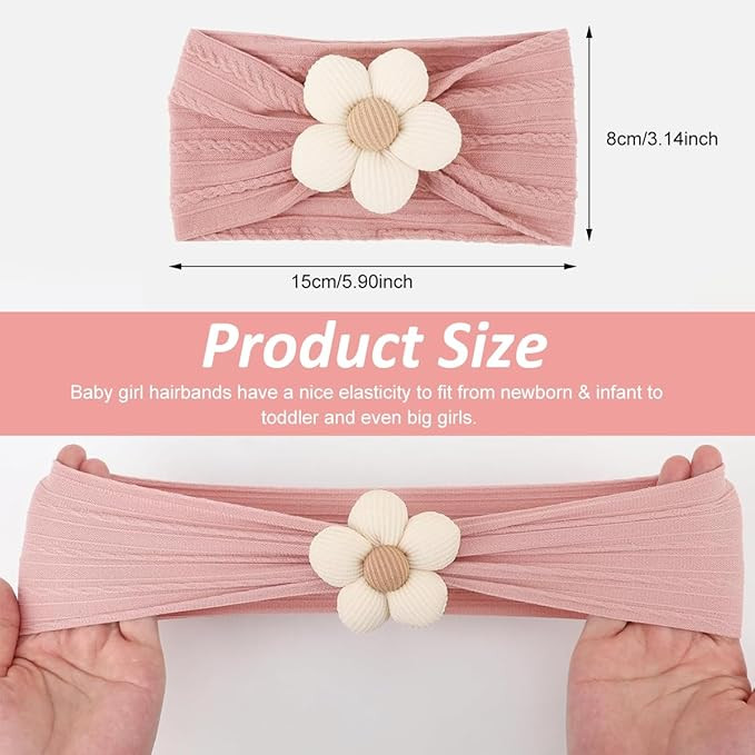 SNOWIE SOFT® 3Pcs Baby Headband Stretchy Cute Flower Baby Hairband Set for Girls Headband for Baby Girls Hair Bands for Baby Girls Shower Gift for Baby Girls Newborn Baby Essential Products