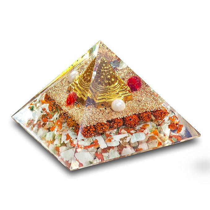 PREK Shree Shri Yantra Devik Pyramid for for Wealth, Protection, Prosperity and Good Luck, Healing, Removing Negativity Positive Energy for Vaastu and Feng Shui Size 2.5-3 inch