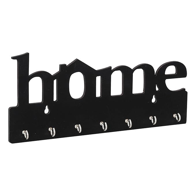 Webelkart Premium Home Keys Wooden Key Holder (29 cm x 13.5 cm x 0.4 cm, Wood) 7 Hook - Decorative Items for Home Decor (Black)