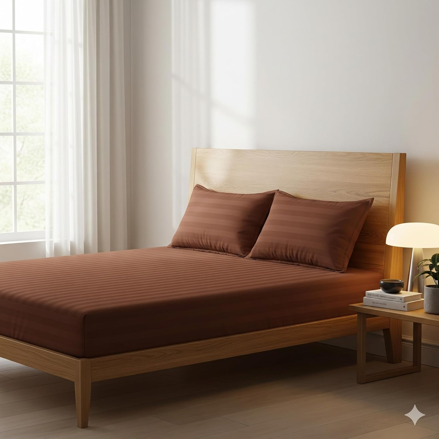 Plain Stripe King Size Double Bedsheet for Double Bed with 2 Pillow Covers | Soft Cotton Feel, Elegant Design, Comfort & Style for Modern Homes, Hotels, & Villas (Black)