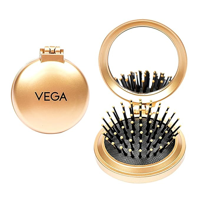 VEGA Compact Hair Brush with Foldable Mirror, (R2-FM), Color may vary