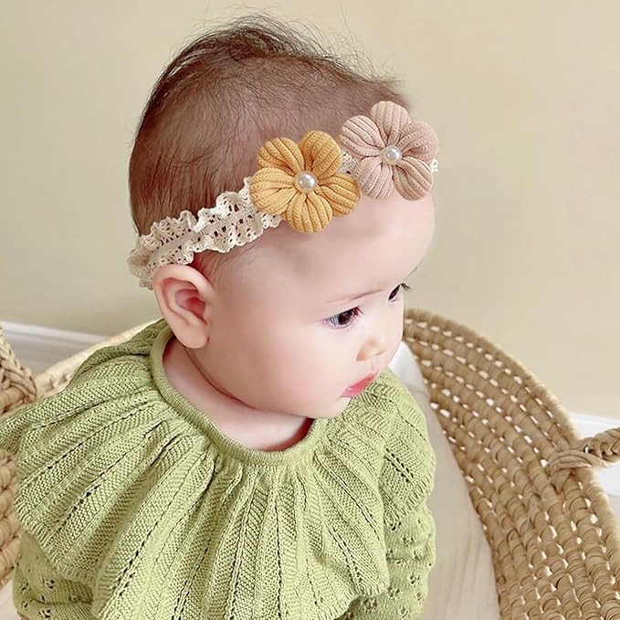 SYGA 3 Pcs Baby Girl Headband Soft Flower Bow Strechable Hairband Suitable For Newborns, Infants, Toddlers and Kids 0-3 Years(Color - 1030)