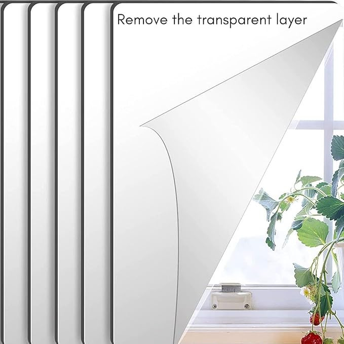 CVANU 4pc Rectangle Silver Mirror Sticker, Self-Adhesive Acrylic Mirror Wall Sticker for Home & Office Decoration(15x10cm)_c11