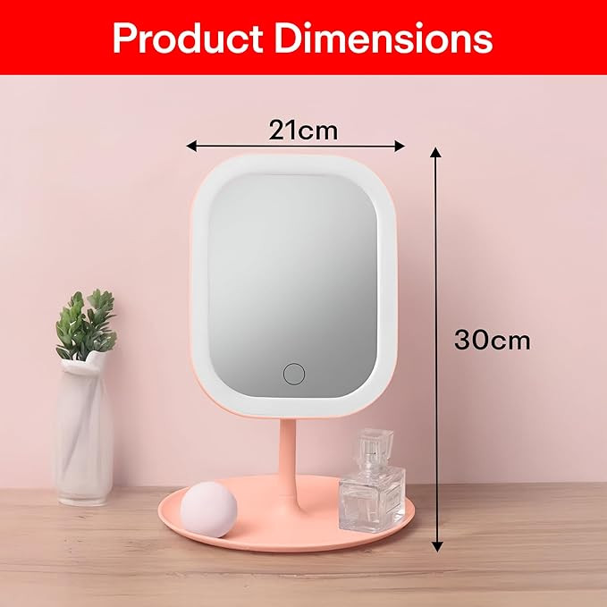 PRIME PICK Vanity Mirror with Light, 2 in 1 Rotatable Personal Beauty Mirror with 5 Makeup Brushes, LED Lights Dimmable Touch Screen Travel Lighted Mirror for Women and Girls (Pink)