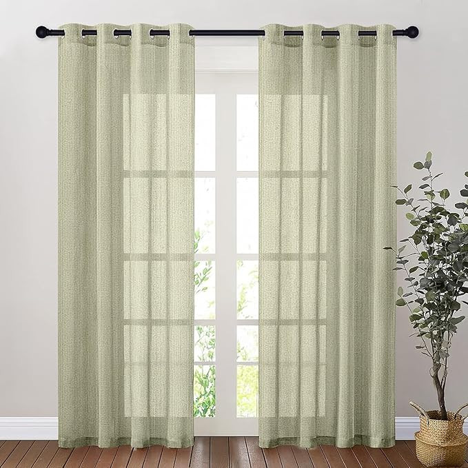 Amazon Basics - Linen Textured Sheer Door Curtains | Light Filtering | 5 Feet | Set of 2 | Plain Design | for Living Room, Bedroom & Balcony | 150cm x 115cm, Color - Cream