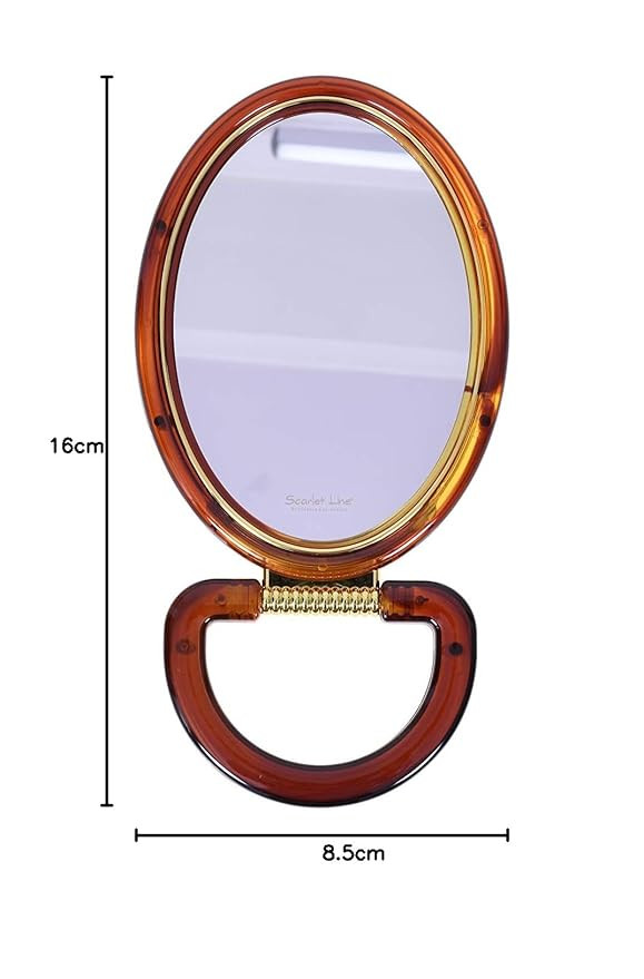 Professional Series Oval Shape Small Size Double Sided Magnifying Makeup Mirror with Handle Stand for Men & Women, 16 x 8.5 x 1 cm