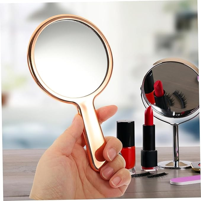 Professional Rose Gold Round One Sided Mirror with Plastic Grip Handle for Cosmetic Makeup, Salon Barber Hairdressing for Men and Women