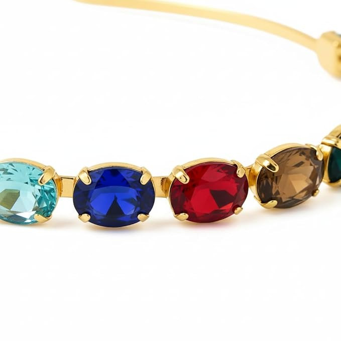 Crystal Headband for Women, Gold-Toned Metal with Multi-Coloured Oval Gemstones, Wedding Hair Accessory (Multi (OVEL STONE), FREE SIZE)