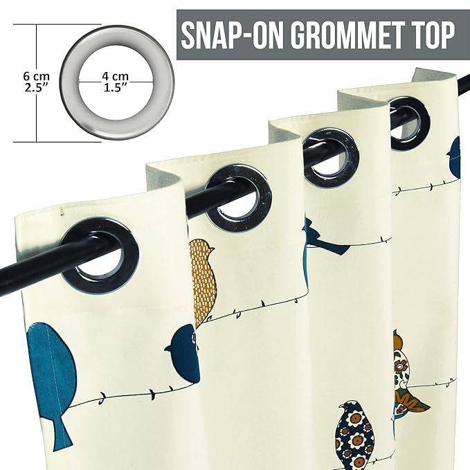 Story@Home Window Curtains 5 Feet Light-Filtering Long 2 Piece|Bohemian Cotton Curtain|Birds Print|Light Filtering Curtain|Curtains for Living Room|(116 x 152 cm White & Mustard)