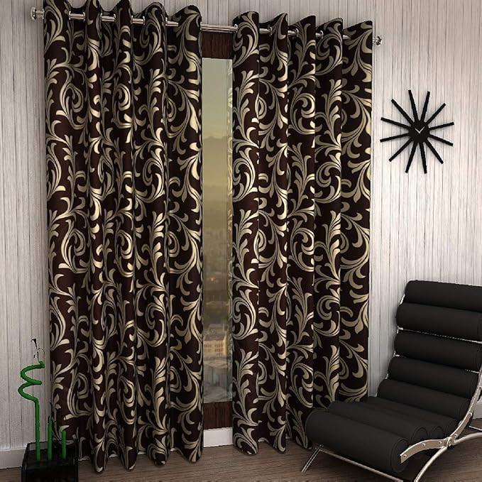 Home Sizzler Modern 2 Piece Eyelet Polyester Window Curtain Set - 5ft, Brown