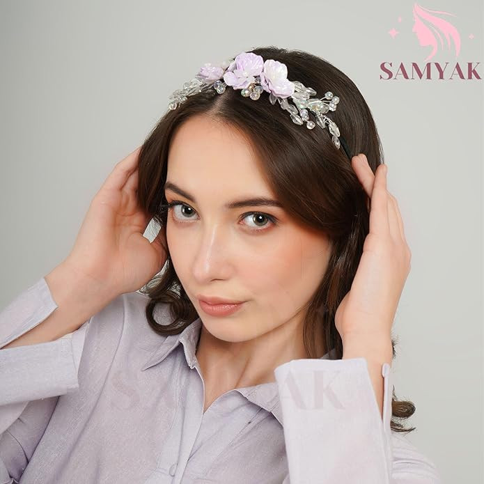 Samyak Pearl & Crystal Hair Band Accessories For Women & Girls, Stylish Tiara Headband For Wedding Party Juda Bun Fashion For Bridal Hair Decoration Accessory