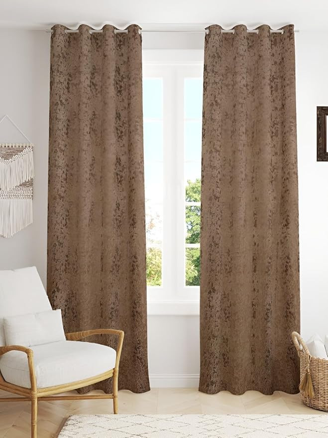 Premium Velvet Burnout Pattern 70% Blackout Opaque Curtains - Thermal Insulated, Heavy Blackout Opaques, Room Darkening Curtain for Window 5 Feet Pack of 1 Brown Burnout