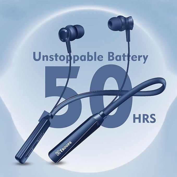 TP TROOPS Wireless in-Ear Neckband Bluetooth In Ear Earphones with 10mm Drivers, Rich Music Experience, 50 Hours Playtime, Type C Fast Charging, Neckband Earphones with Voice Assistant (Black)