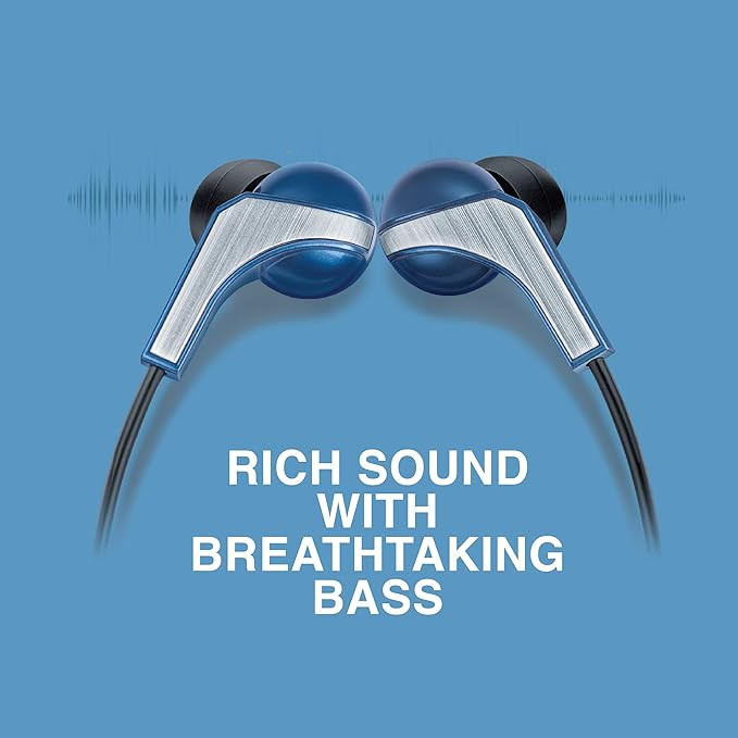 FINGERS SoundBoomerang Wired in-Ear Earphones with Mic (Bundled with Free Zip Carry Case & Golden L-pin Connector) (Imperial Blue + Silver)